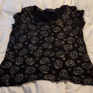 Rock & Republic Black Shirt Top Silver Skulls Med